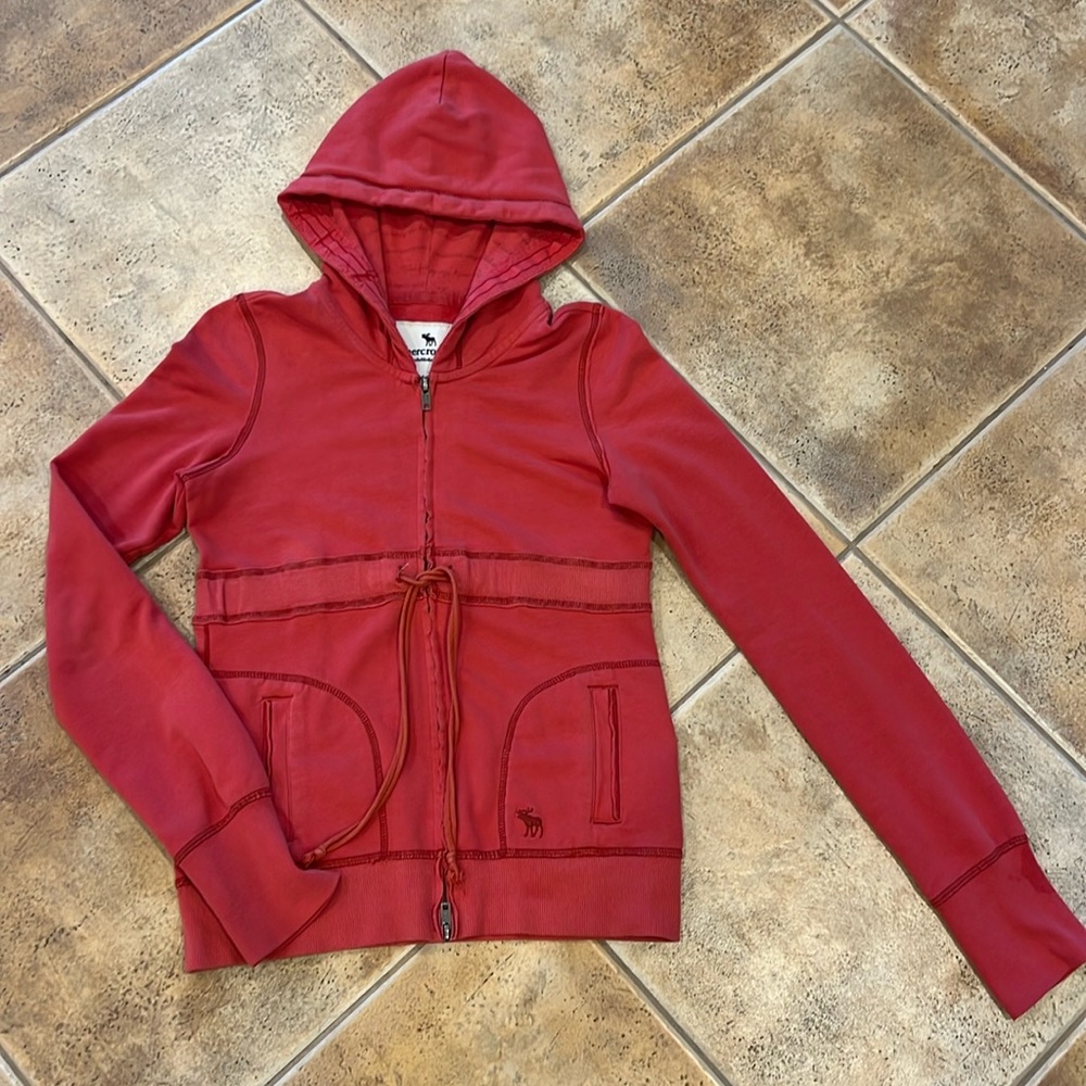 Abercrombie kids Sz Large melon color drawstring waist zip up hoodie